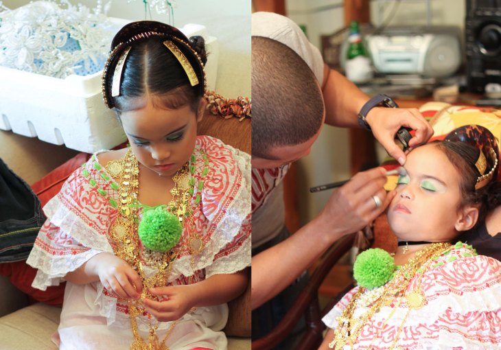 Make up is carefully coordinated according to the colors of the pollera