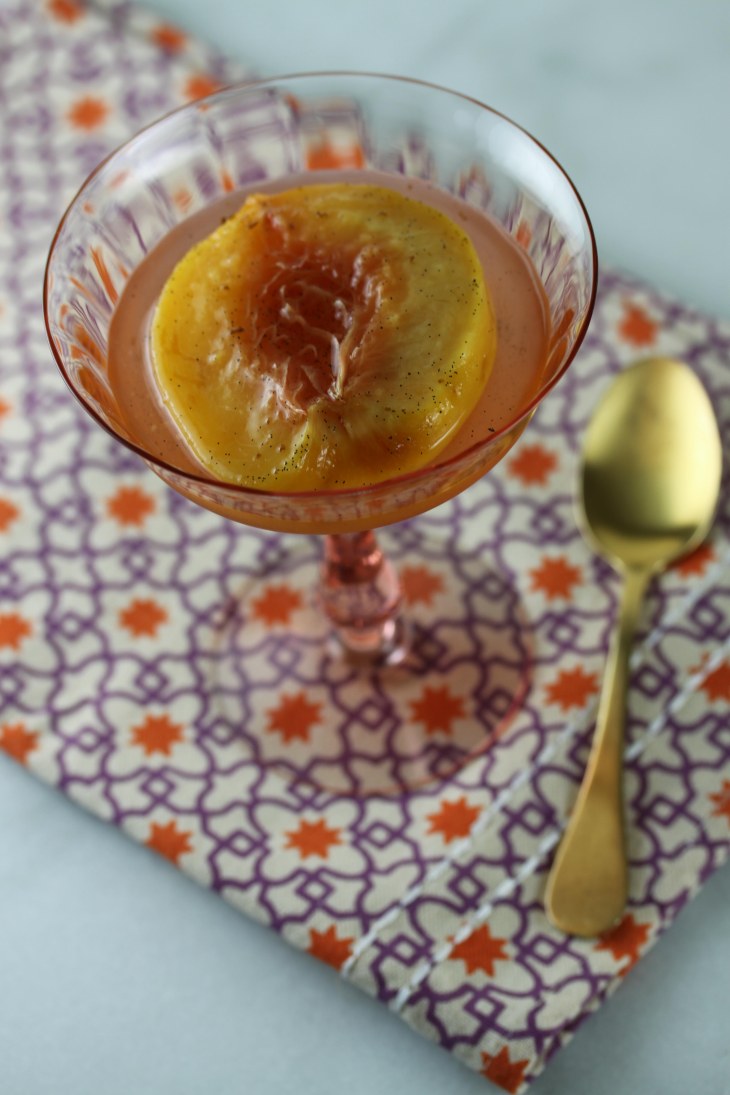 Poached Peach with Vanilla Bean and Kaffir Lime Leaves