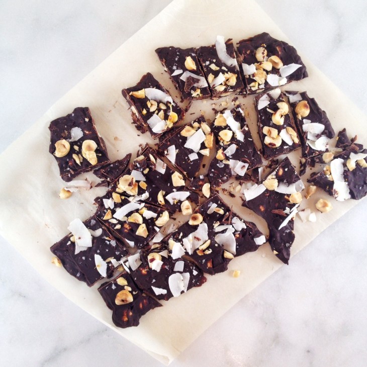 Dessert: spicy Orange Hazelnut Chocolate Bark (I added coconut)
