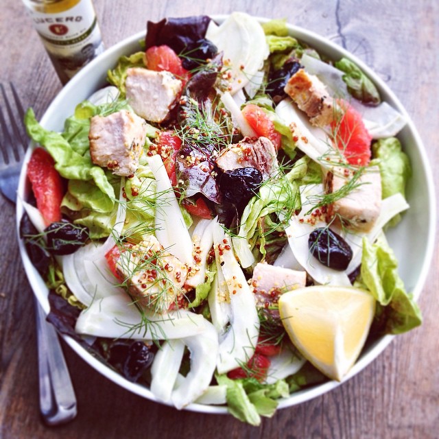 Lunch: swordfish with fennel, oil cured black olives, and blood orange