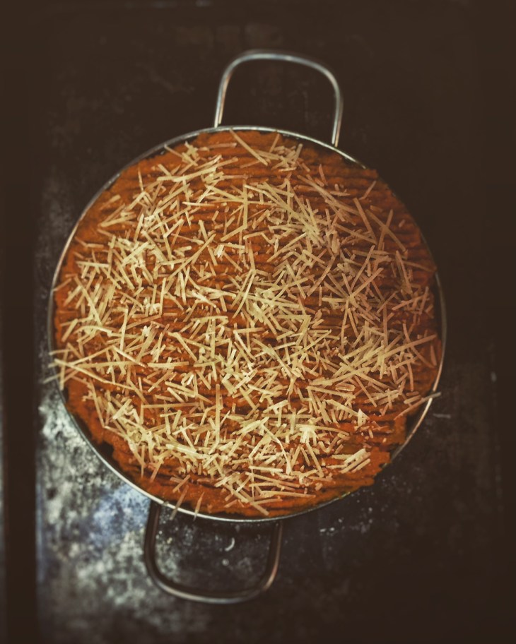 shepherd's pie with butternut squash topping before baking