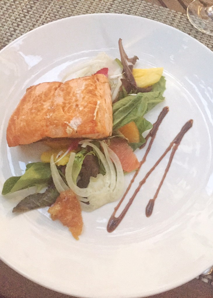 Wild Caught Salmon with Pollen Dust Lemon Marmalade and Citrus Fennel Salad